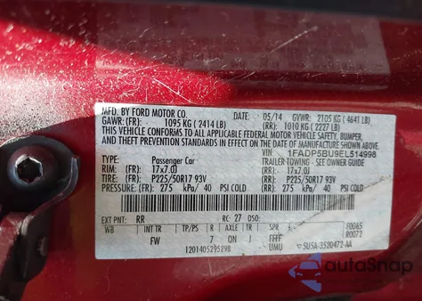 2014 Ford C-Max Hybrid Sel из США, поврежденный, VIN 1FADP5BU9EL514998